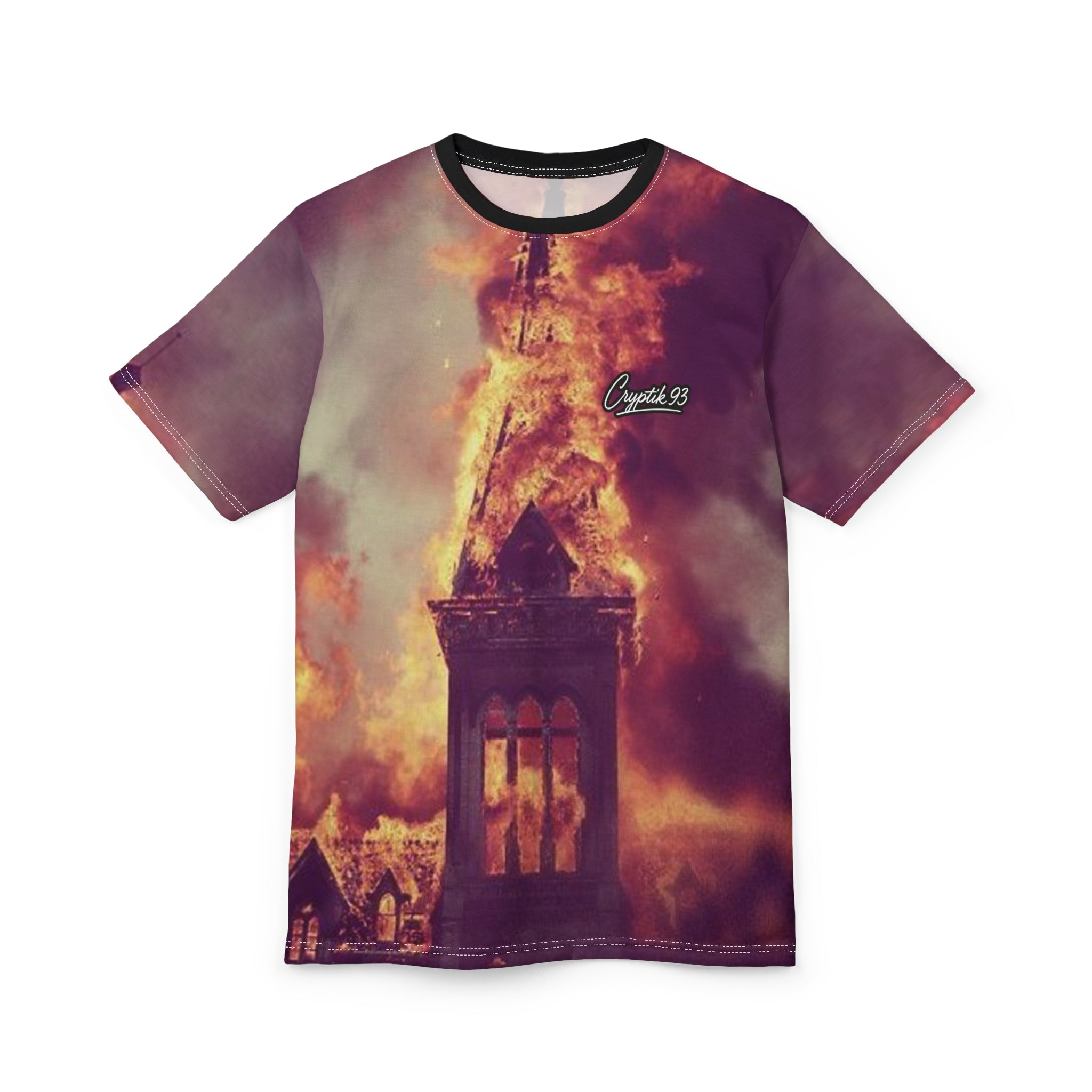 Burning Church Tee —€R¥PTIK93 All-Over Print Shirt