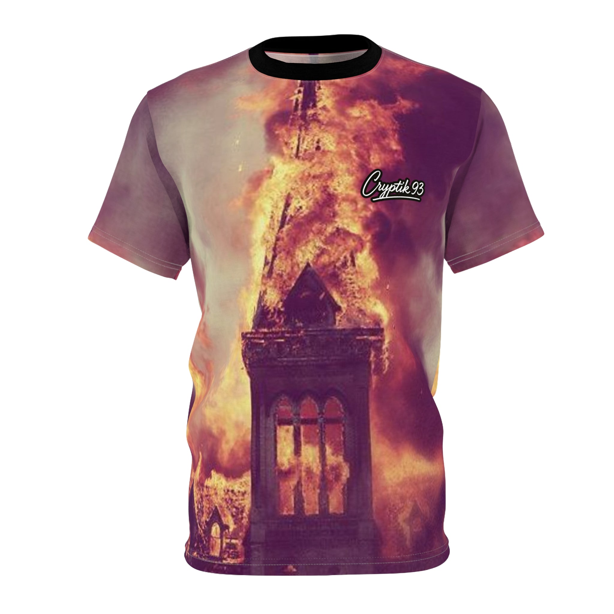 Burning Church Tee —€R¥PTIK93 All-Over Print Shirt