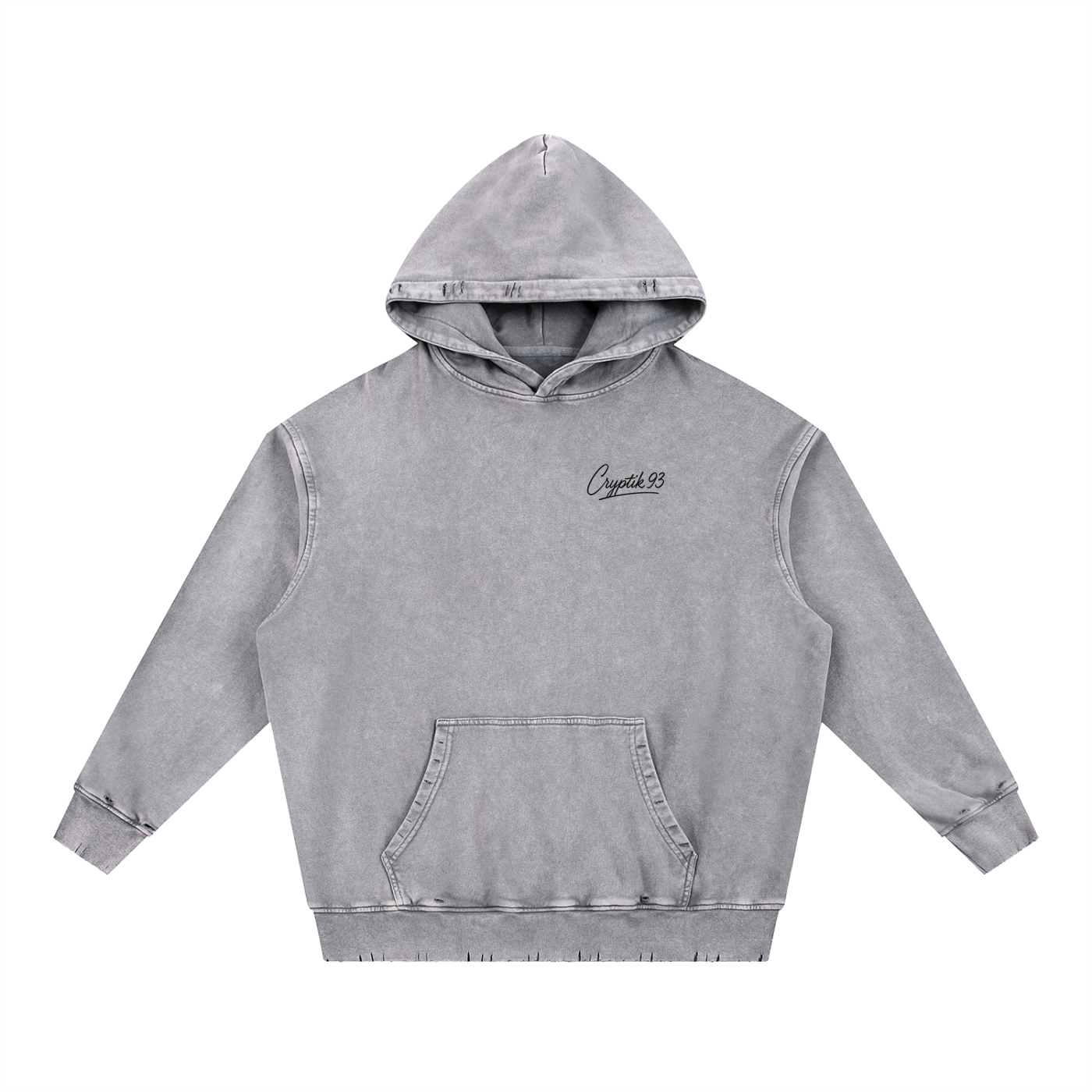 €R¥PTIK93 Snow Wash Hand-Frayed Heavyweight  Hoodie